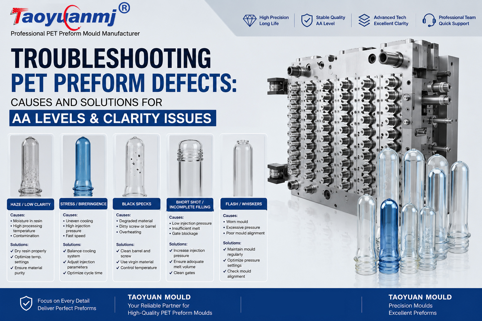 Troubleshooting PET Preform Defects: Causes and Solutions for AA Levels & Clarity Issues