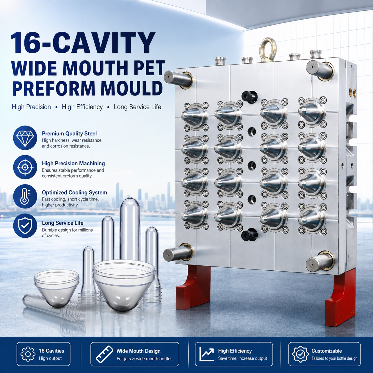 16 Cavity PET Wide Mouth Preform Mold Professional Manufacturer | Taoyuan Mould